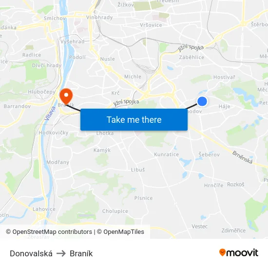 Donovalská to Braník map