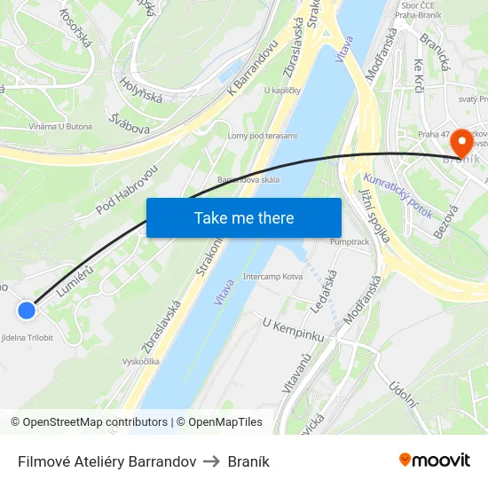 Filmové Ateliéry Barrandov to Braník map