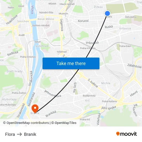 Flora to Braník map