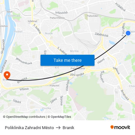 Poliklinika Zahradní Město to Braník map