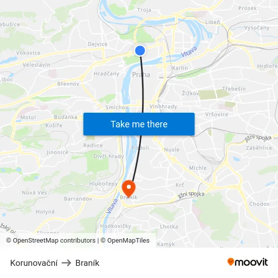 Korunovační to Braník map