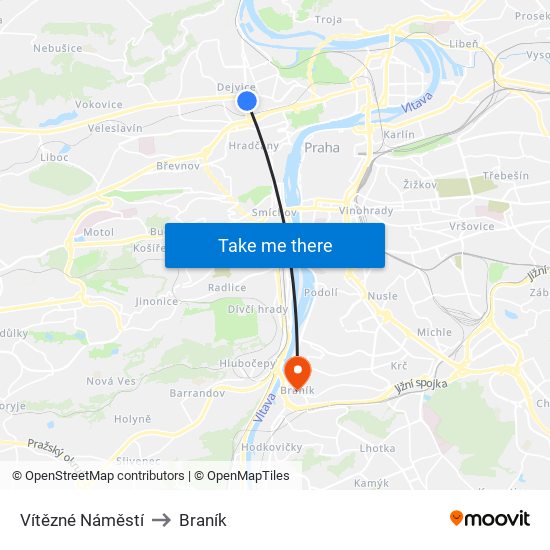 Vítězné Náměstí to Braník map