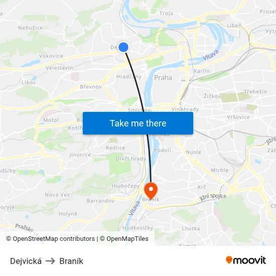 Dejvická to Braník map