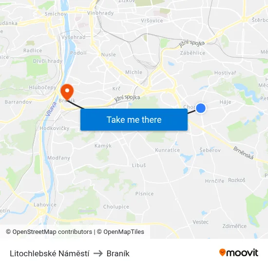 Litochlebské Náměstí to Braník map