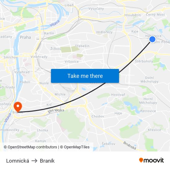 Lomnická (B) to Braník map