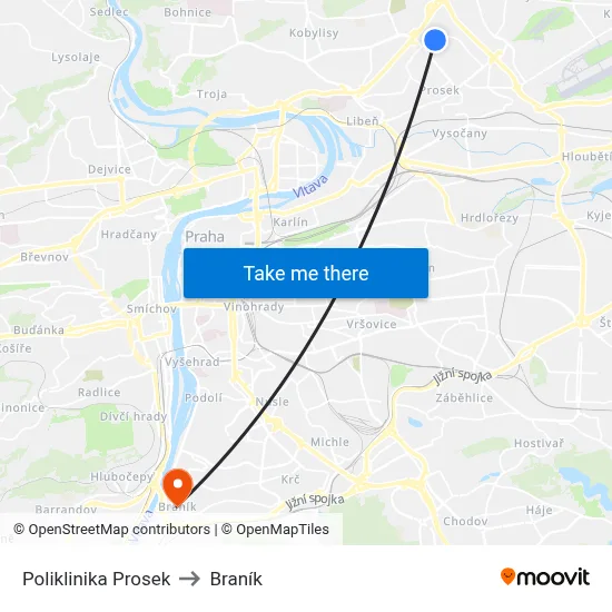 Poliklinika Prosek to Braník map