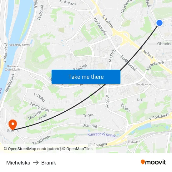 Michelská to Braník map
