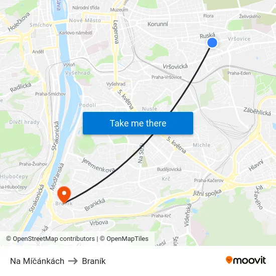 Na Míčánkách to Braník map