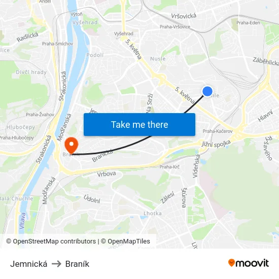 Jemnická to Braník map