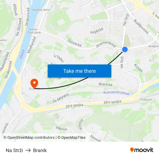 Na Strži to Braník map