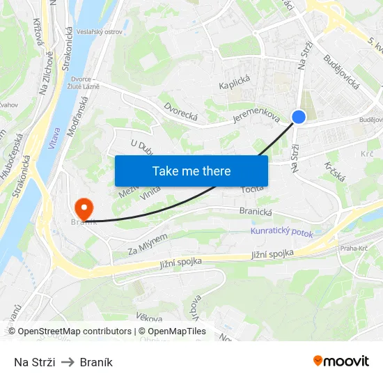 Na Strži to Braník map