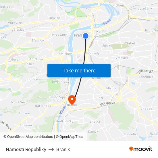 Náměstí Republiky to Braník map