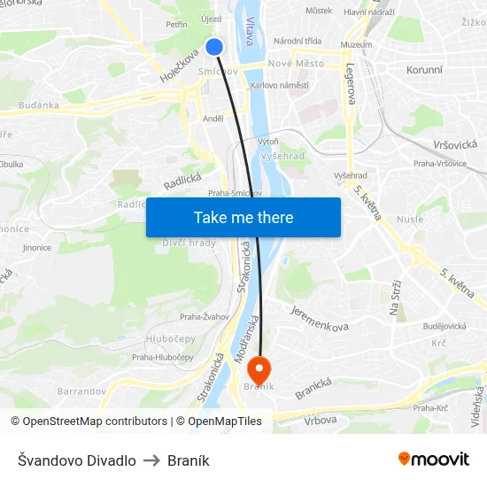 Švandovo Divadlo to Braník map