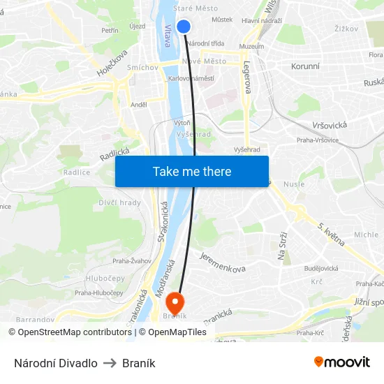 Národní Divadlo to Braník map