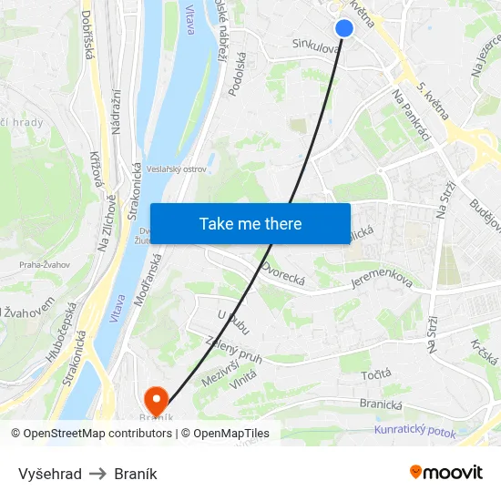 Vyšehrad to Braník map