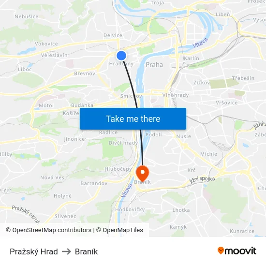 Pražský Hrad to Braník map