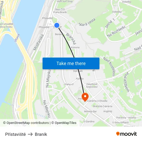 Přístaviště to Braník map