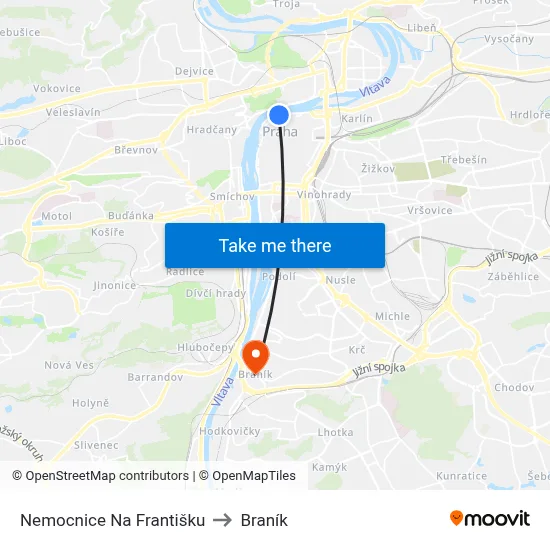 Nemocnice Na Františku to Braník map