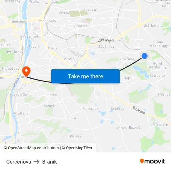 Gercenova to Braník map