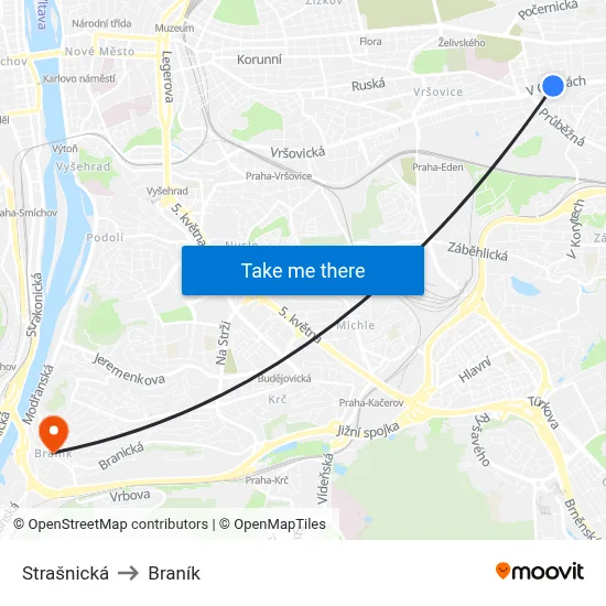 Strašnická to Braník map