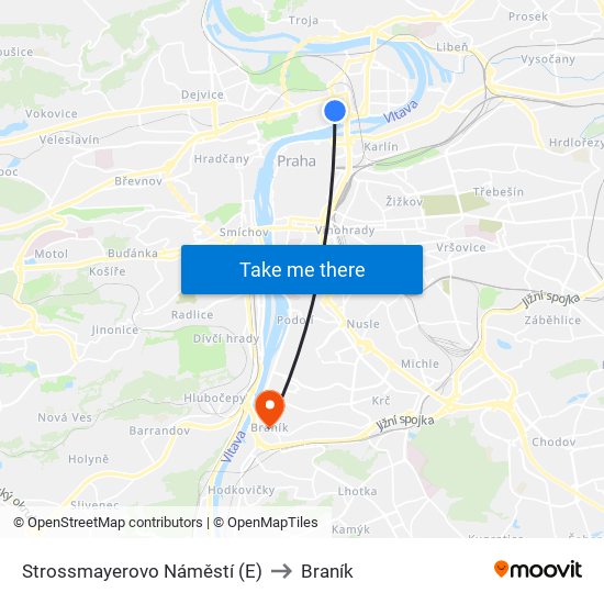 Strossmayerovo Náměstí (E) to Braník map