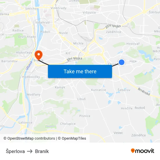 Šperlova to Braník map
