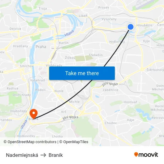 Nademlejnská to Braník map