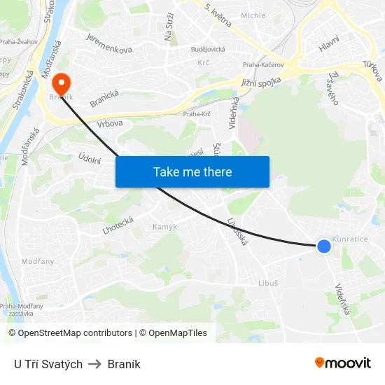 U Tří Svatých to Braník map