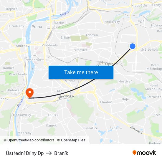 Ústřední Dílny Dp to Braník map