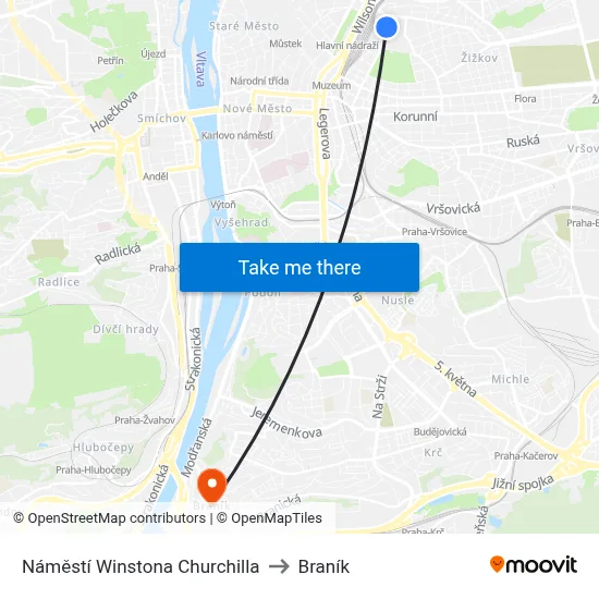Náměstí Winstona Churchilla to Braník map