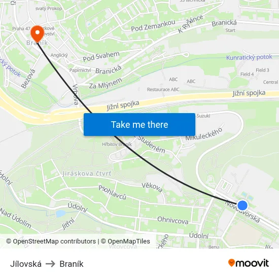 Jílovská to Braník map