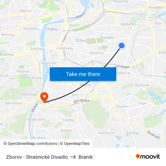 Zborov - Strašnické Divadlo to Braník map