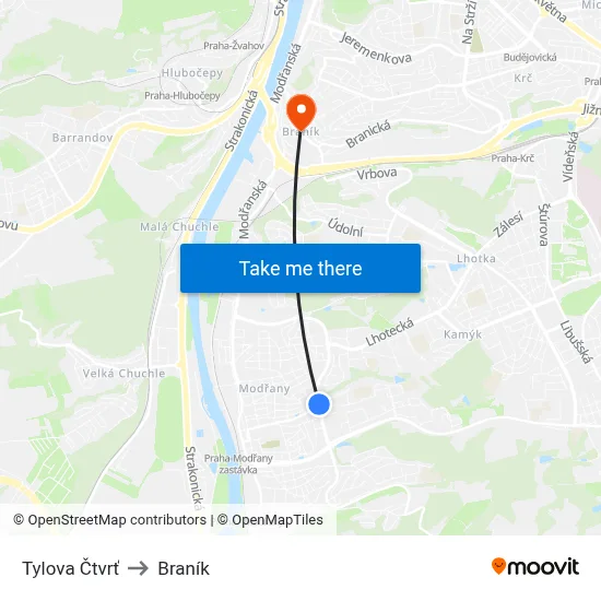 Tylova Čtvrť to Braník map