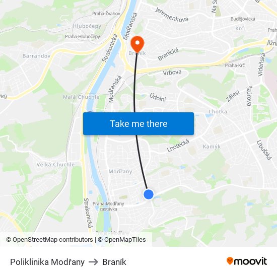 Poliklinika Modřany to Braník map