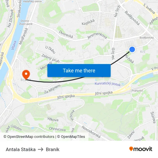 Antala Staška to Braník map