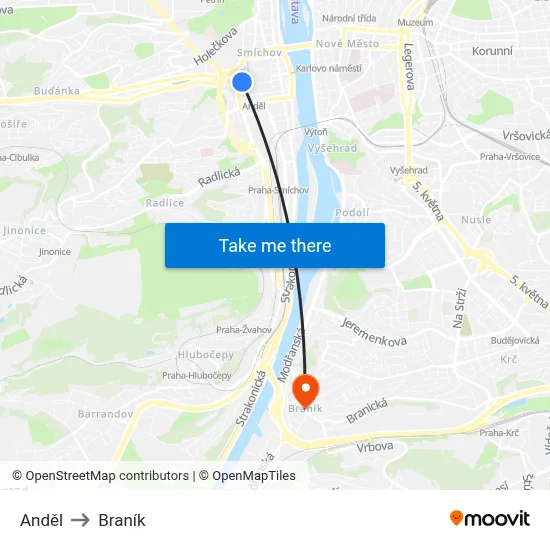 Anděl to Braník map