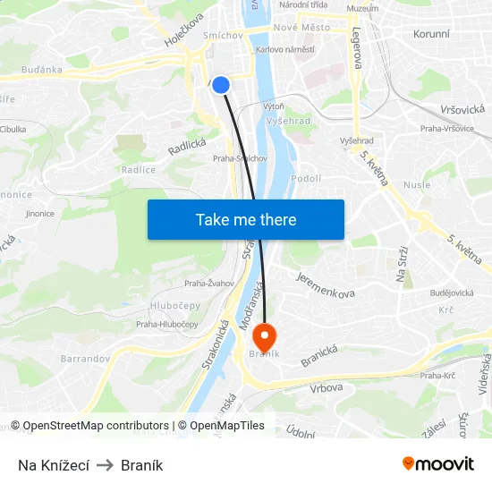 Na Knížecí to Braník map