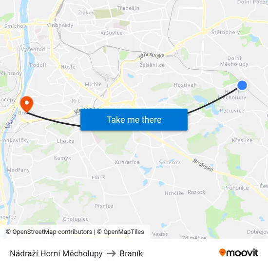 Nádraží Horní Měcholupy to Braník map
