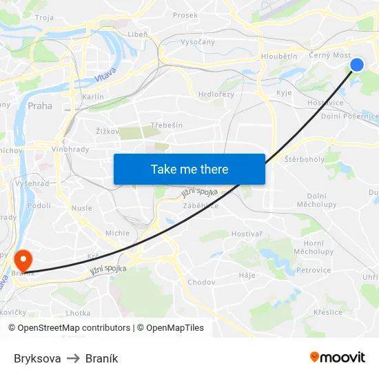 Bryksova to Braník map