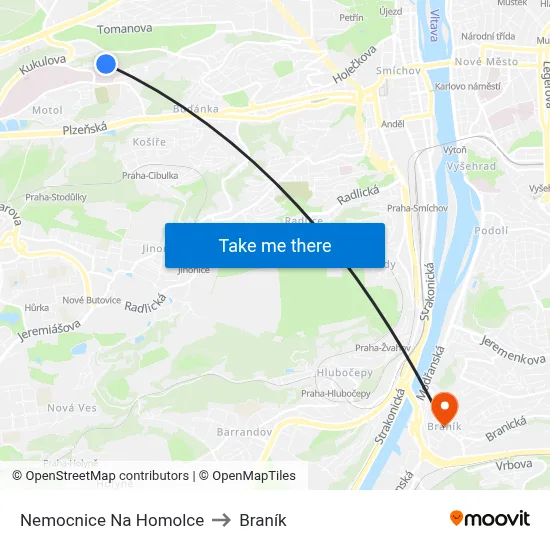 Nemocnice Na Homolce to Braník map