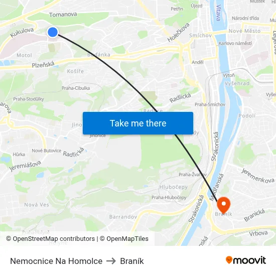 Nemocnice Na Homolce to Braník map