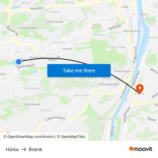 Hůrka to Braník map