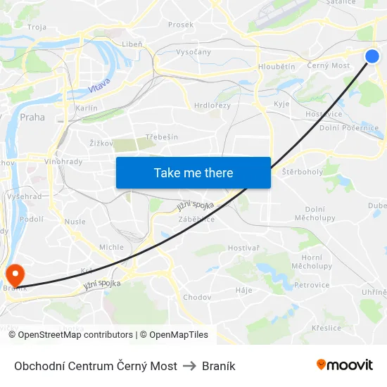 Obchodní Centrum Černý Most to Braník map
