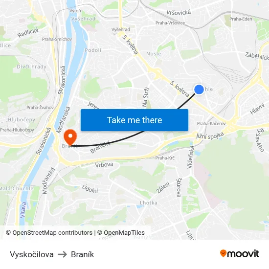 Vyskočilova to Braník map