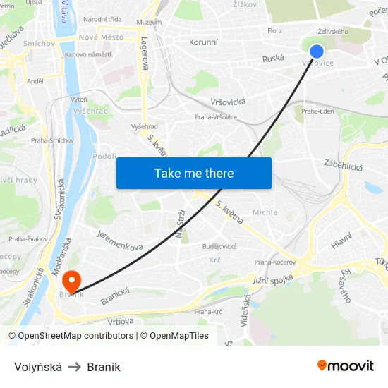 Volyňská to Braník map