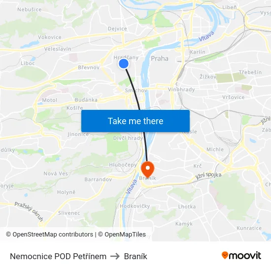 Nemocnice POD Petřínem to Braník map