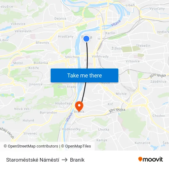 Staroměstské Náměstí to Braník map