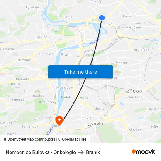 Nemocnice Bulovka - Onkologie to Braník map