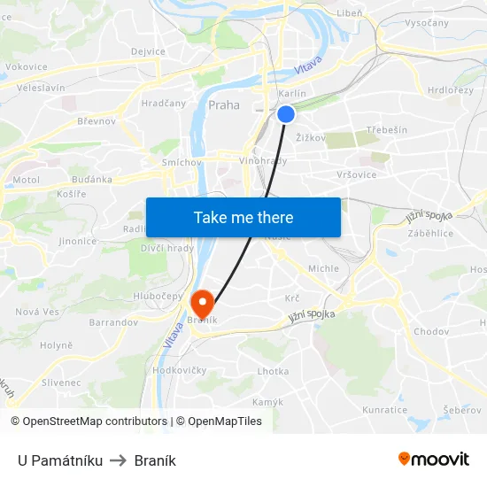 U Památníku to Braník map