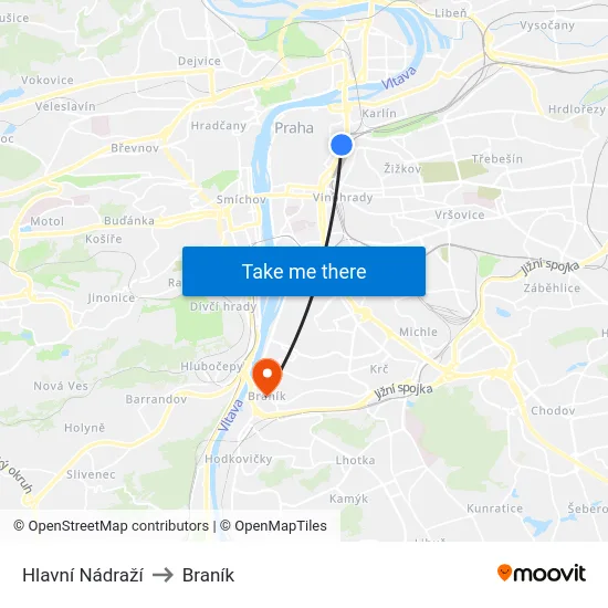 Hlavní Nádraží to Braník map